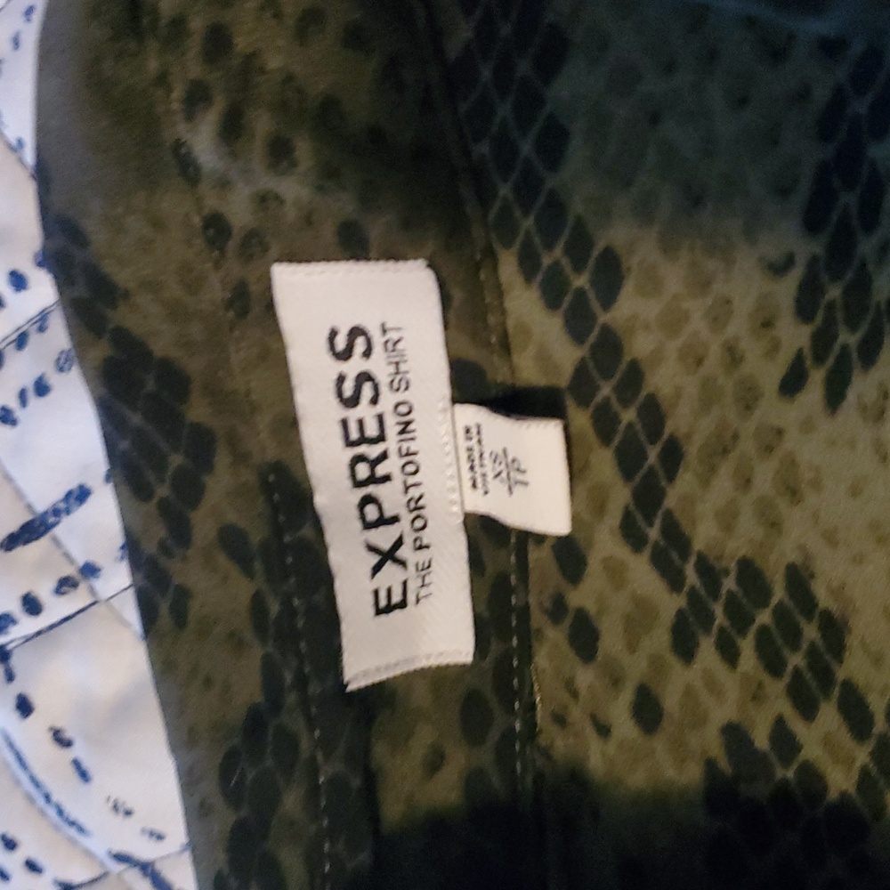 Olive Green Snake Print Pattern Collared Long Sle… - image 2